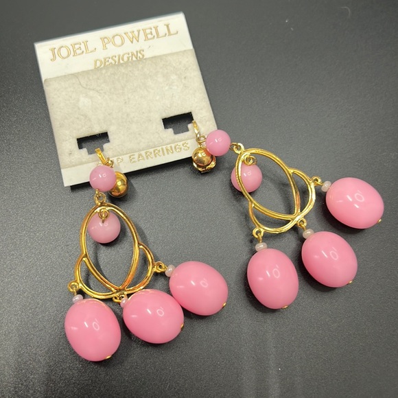 Joel Powell gold-pink Clip Earrings vtg - Picture 1 of 5